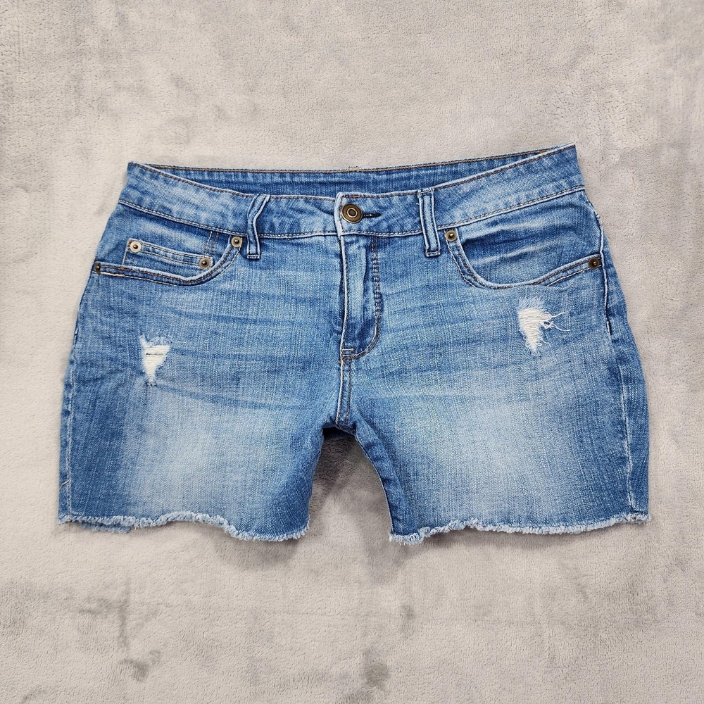 Time And Tru Shorts Womens 10 Blue Distressed Cutoff Denim Raw Hem Casual Summer